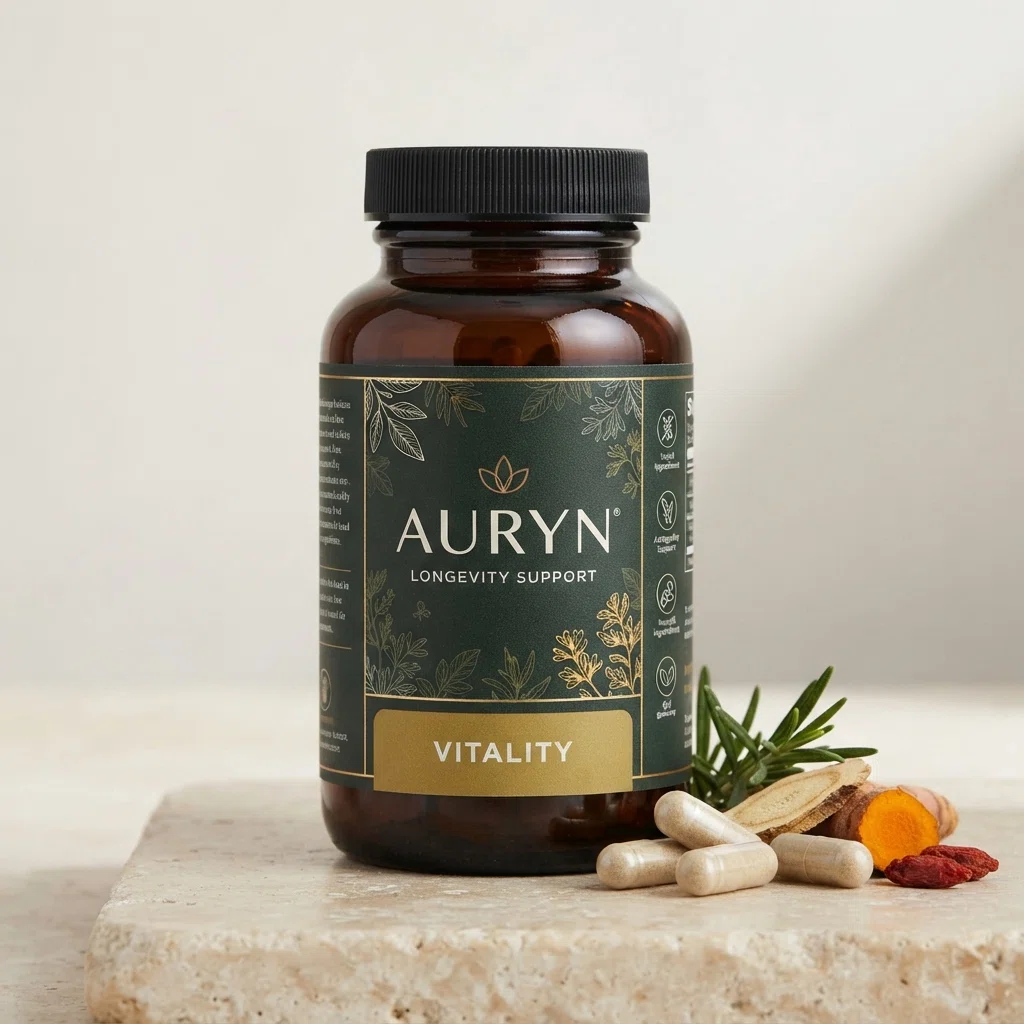 Auryn hvid flaske med vitamin kapsler
